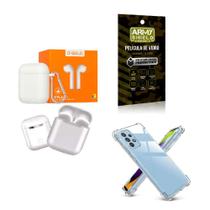 Kit Capinha Anti Shock Samsung A54 + Fone de Ouvido Bluetooth Sem Fio + Película de Vidro 3D