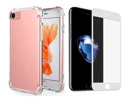 Kit Capinha Antichoque + Película Vidro 3d 5d 9d Branca Para iPhone 7 / 8
