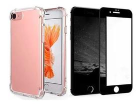 Kit Capinha Antichoque + Película Vidro 3d 5d 9d Preta Para iPhone 7 / 8