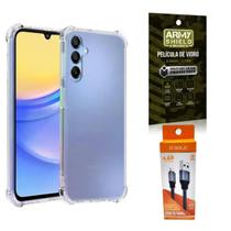 Kit Capinha AntiShock P/ Galaxy A25 + Cabo Tipo-C + Pelicula 3D - ArmyShield