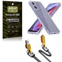 Kit Capinha AntiShock P/ Moto G05 + Cabo Tipo-C 4 em 1 + Pelicula de Vidro 3D - ArmyShield