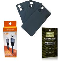 Kit Capinha AntiShock Preto P/ Moto G24 + Cabo Tipo-C 2 Metros + Pelicula 3D - ArmyShield