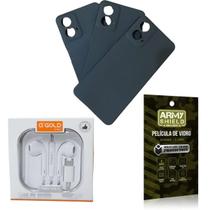 Kit Capinha AntiShock Preto P/ Moto G24 + Fone Tipo-C + Pelicula 3D - Armyshield