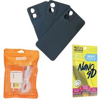 Kit Capinha AntiShock Preto P/ Moto G34 + Carregador Turbo + Pelicula 9D - ArmyShield
