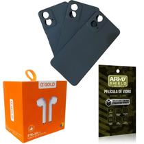 Kit Capinha AntiShock Preto P/ Moto G34 + Fone Bluetooth + Pelicula 3D - ArmyShield