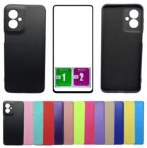 Kit Capinha Capa Aveludada Para Moto G55 + Pelicula Vidro 3d