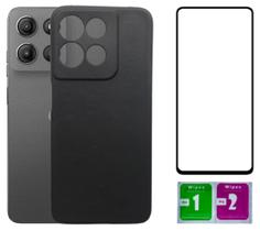 Kit Capinha Capa Aveludada Preta Para Moto G15 + Película 3D