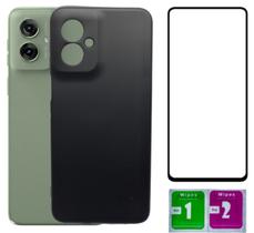 Kit Capinha Capa Aveludada Preta Para Moto G55 + Película 3D