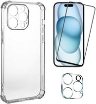 Kit Capinha Capa Compatível com iPhone 15 + Película 3D Vidro Temperado + Película de Câmera (iPhone 15)