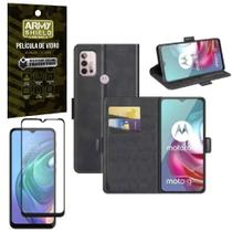 Kit Capinha Carteira Moto G10 + Película Vidro 3D Armyshield