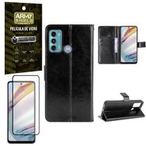 Kit Capinha Carteira Moto G60 + Película Vidro 3D Armyshield