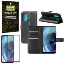 Kit Capinha Carteira Moto G71 + Película Vidro 3D Armyshield