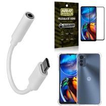 Kit Capinha Moto E32 + Adaptador Fone Tipo C para P2 + Película de Vidro