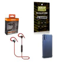 Kit Capinha Moto E40 Fone Bluetooth Esportivo e Película de vidro 3D - Armyshield