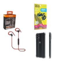 Kit Capinha Moto Edge 20 Pro Fone Bluetooth E Película 9D - Armyshield