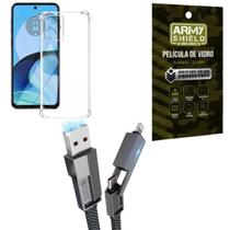 Kit Capinha Moto G04s + Cabo USB 4 em 1 + Pelicula de Vidro 3D - Armyshield