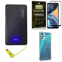 Kit Capinha Moto G22 + Carregador Portátil 5K + Película 3D Armyshield