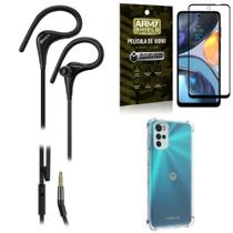 Kit Capinha Moto G22 + Fone de Ouvido Sport HS92 + Película Vidro 3D