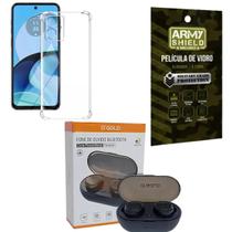 Kit Capinha Moto G24 Power + Fone Bluetooth + Pelicula de Vidro 3D - Armyshield