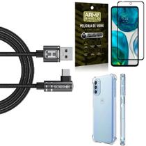 Kit Capinha Moto G52 + Cabo em L Tipo C HS180 + Película Vidro 3D