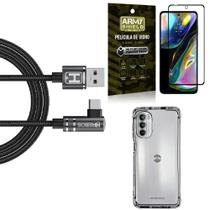 Kit Capinha Moto G82 + Cabo Em L Tipo C Hs180 + Película - Armyshield