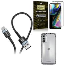 Kit Capinha Moto G82 + Cabo Tipo C Hs302 + Película Vidro 3D