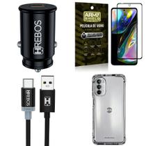 Kit Capinha Moto G82 + Carregador Turbo Veicular Tipo C + Película Vidro 3D