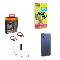 Kit Capinha Motorola E40 Fone Bluetooth Esportivo e Película de cerâmica 9D