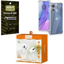 Kit Capinha Motorola Moto E32 + Fone Bluetooth + Pelicula de Vidro 3D Armyshield E32