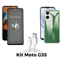 Kit Capinha + Película 3D Privacidade + Cabo USB Tipo C para Moto G35