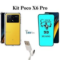 Kit Capinha + Película Cerâmica + Cabo USB Tipo C para Xiaomi Poco X6 Pro