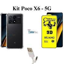 Kit Capinha + Película de Cerâmica Fosca + Cabo USB Tipo C para Xiaomi Poco X6 5G