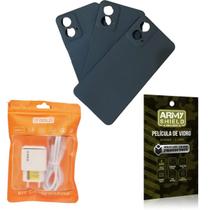 Kit Capinha Preto Moto G04+Carregador Turbo + Pelicula 3D