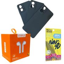Kit Capinha Preto Moto G24 + Fone Bluetooth + Pelicula 9D