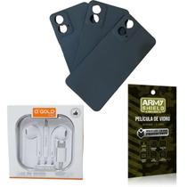 Kit Capinha Preto Para Moto G24 + Fone Tipo-C + Pelicula 3D