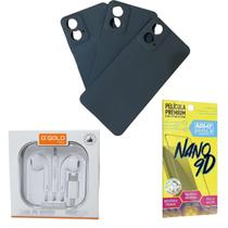 Kit Capinha Preto Para Moto G34 + Fone Tipo-C + Pelicula 9D