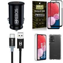 Kit Capinha Samsung A13 4G + Carregador Turbo Veicular Tipo C + Película Vidro 3D