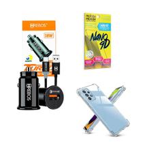 Kit Capinha Samsung A54 + Carregador Veicular Turbo + Película de Cerâmica 9D