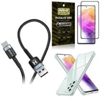 Kit Capinha Samsung A73 5G + Cabo Tipo C Hs302 + Película
