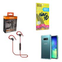 Kit Capinha Samsung S10 e Fone Bluetooth Esportivo e Película de cerâmica 9D