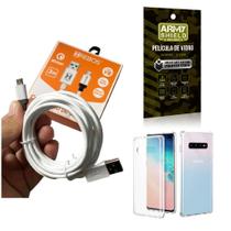 Kit Capinha Samsung S10 Plus com Cabo Turbo Tipo C 3 Metros e Película de vidro 3D