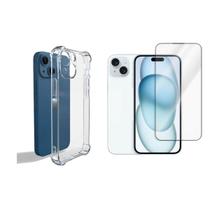 Kit Capinha Silicone Antichoque + Película Vidro 3D Compativel com Iphone 15