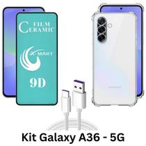 Kit Capinha Silicone TPU + Película 9D de Cerâmica + Cabo USB Tipo C para Samsung Galaxy A36 5G Kit Capinha Silicone TPU + Película 9D de Cerâmica + Cabo USB Tipo C para Samsung Galaxy A36 5G
