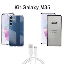 Kit Capinha Transparente Anti Choque + Película 3D de Vidro + Cabo USB Tipo C para Samsung Galaxy M35