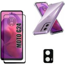 Kit Capinha Transparente Anti Choque + Película 3D Vidro + Película de Câmera para Motorola Moto G24