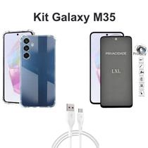 Kit Capinha Transparente + Película 3D de Vidro Privacidade + Cabo USB Tipo C para Samsung Galaxy M35