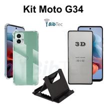 Kit Capinha Transparente + Película 3D de Vidro + Suporte de Mesa para Motorola Moto G34