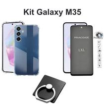 Kit Capinha Transparente + Película 3D deVidro Privacidade + Suporte Anel para Samsung Galaxy M35 5G - LXL