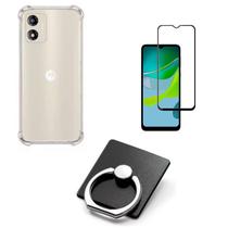 Kit Capinha Transparente + Película 3D + Suporte Anel para Moto E13