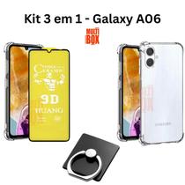 Kit Capinha Transparente + Película Cerâmica Fosca + Suporte de Anel para Samsung Galaxy A06 Kit Capinha Transparente + Película Cerâmica Fosca + Suporte de Anel para Samsung Galaxy A06